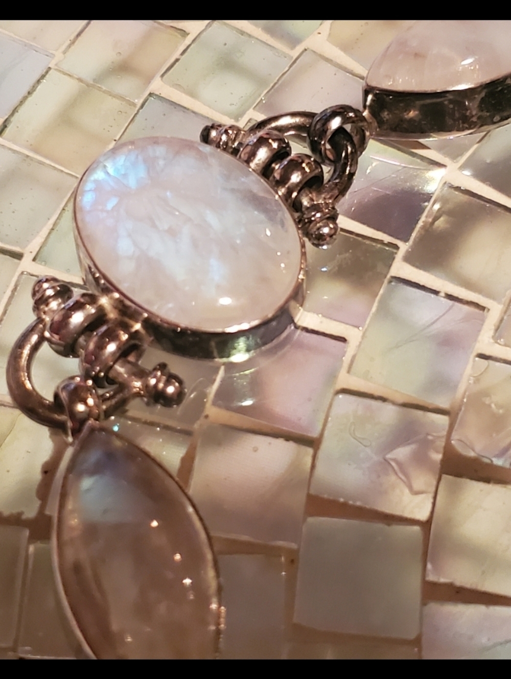 ♡Magical Fairy-tale Rainbow Moonstone & 925 Sterling Silver Bracelet~Vintage - Picture 14 of 16